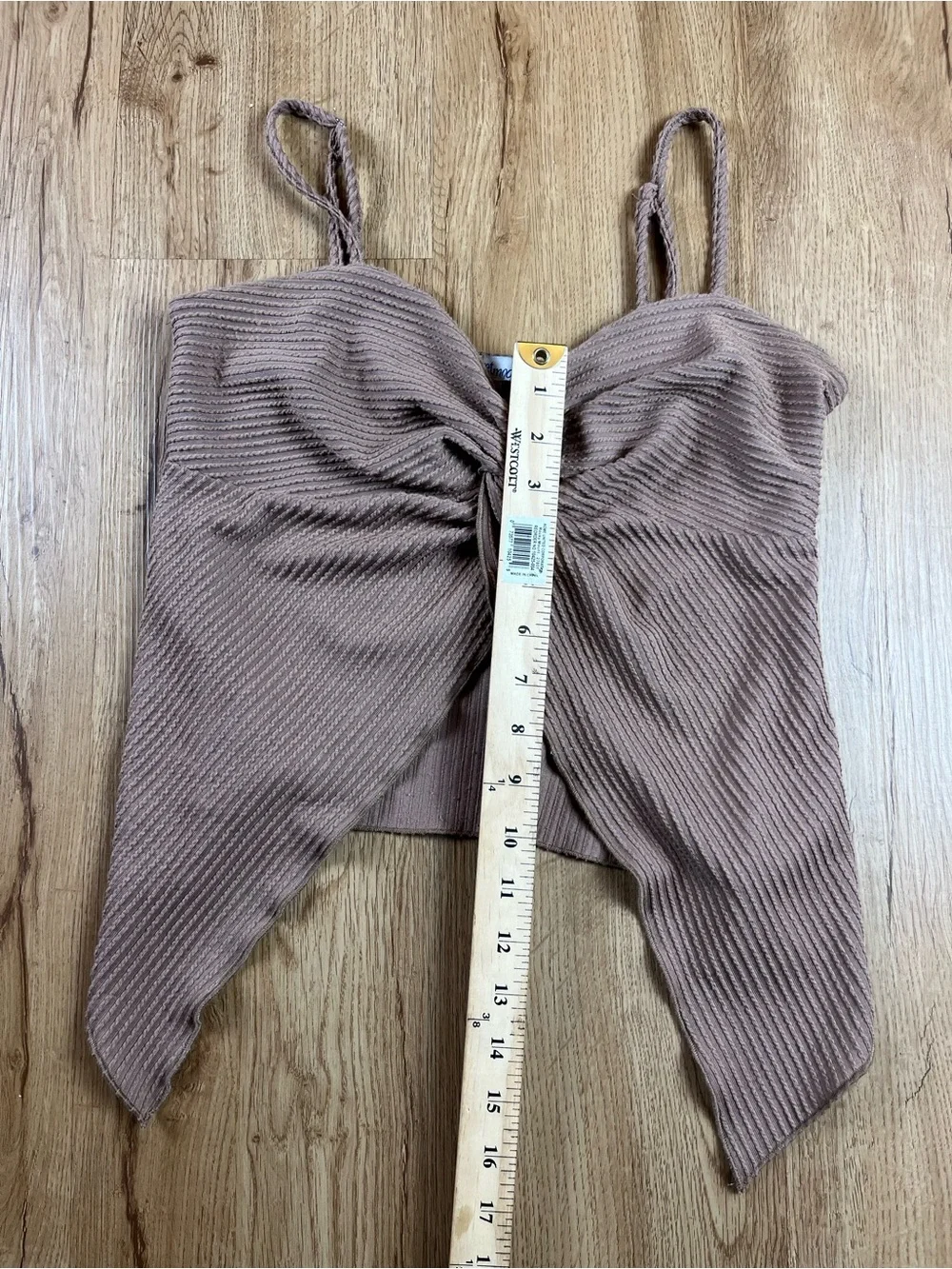 Velvet Moon Y2K Mocha Ribbed Twist Front Handkerchief Cami Top M